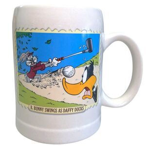 Vintage 1997 Warner Bros Studio Store Bugs Bunny & Daffy Duck Golf‎ Coffee Mug